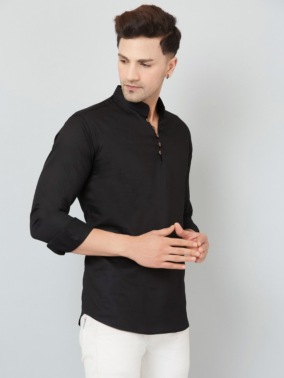 Louis Monarch Men Solid Black Pure Cotton Straight Short Kurta